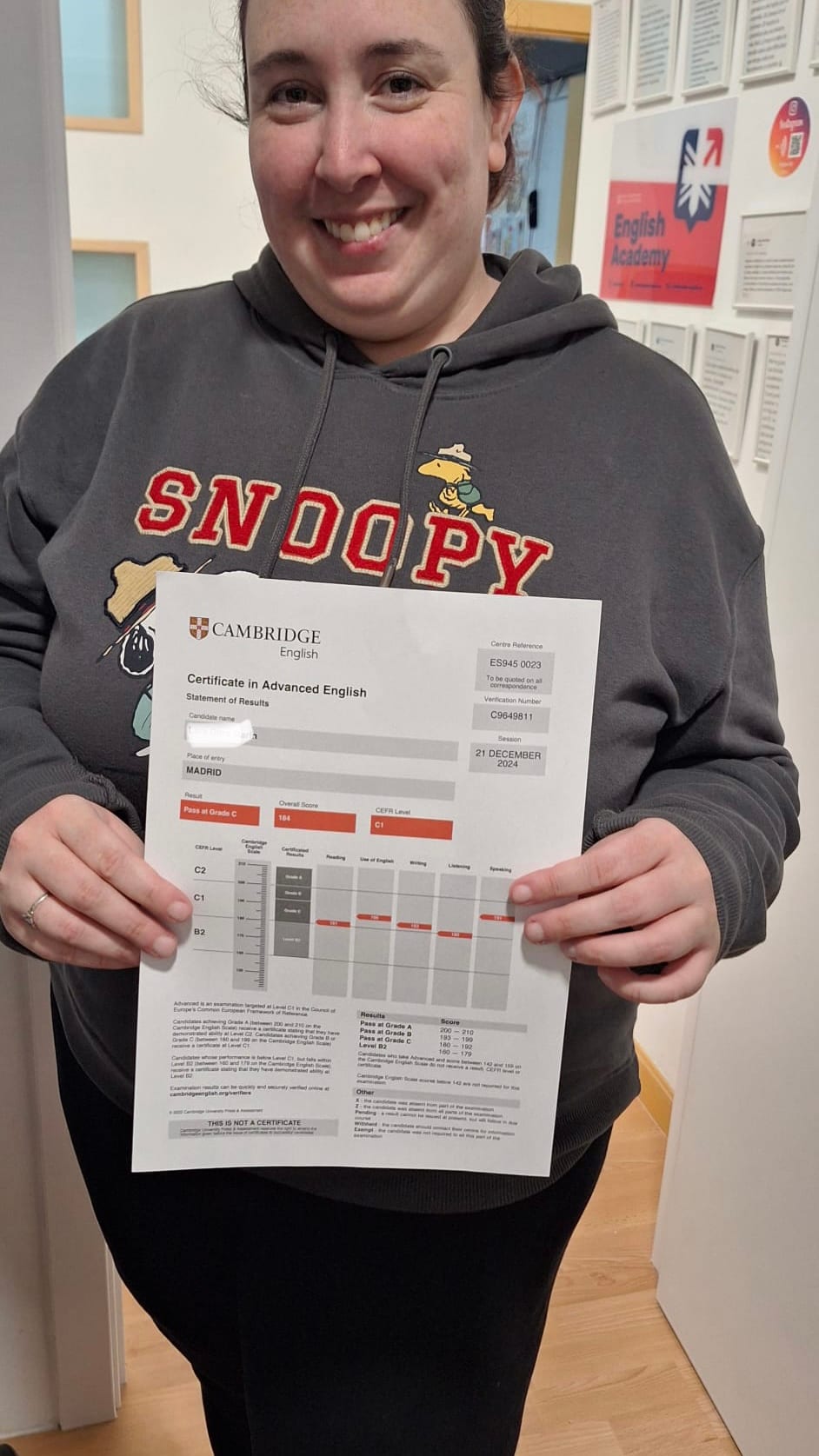 Lara con certificado Cambridge C1 Advanced La Vaguada Madrid